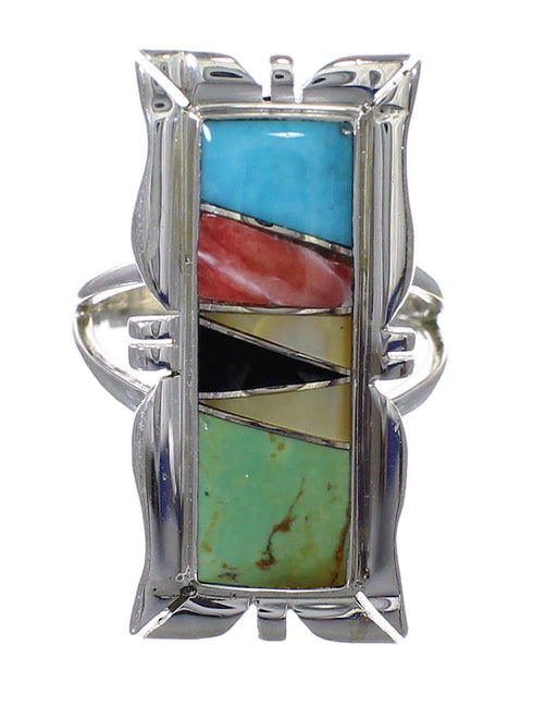 Multicolor Inlay Southwestern Silver Ring Size 5 QX75860